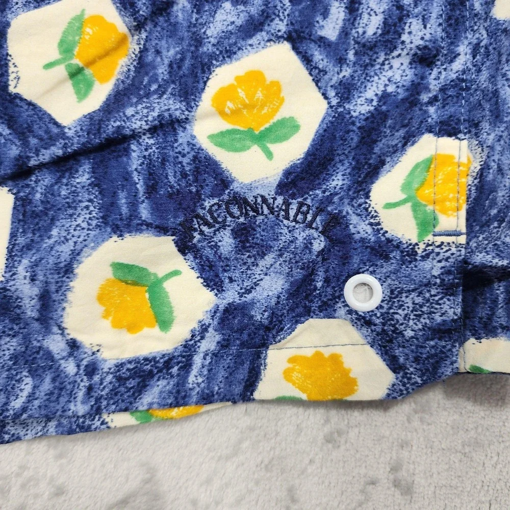 Vintage Faconnable Swim Trunks Men L Blue Floral Lemon Print Lined Pockets Beach